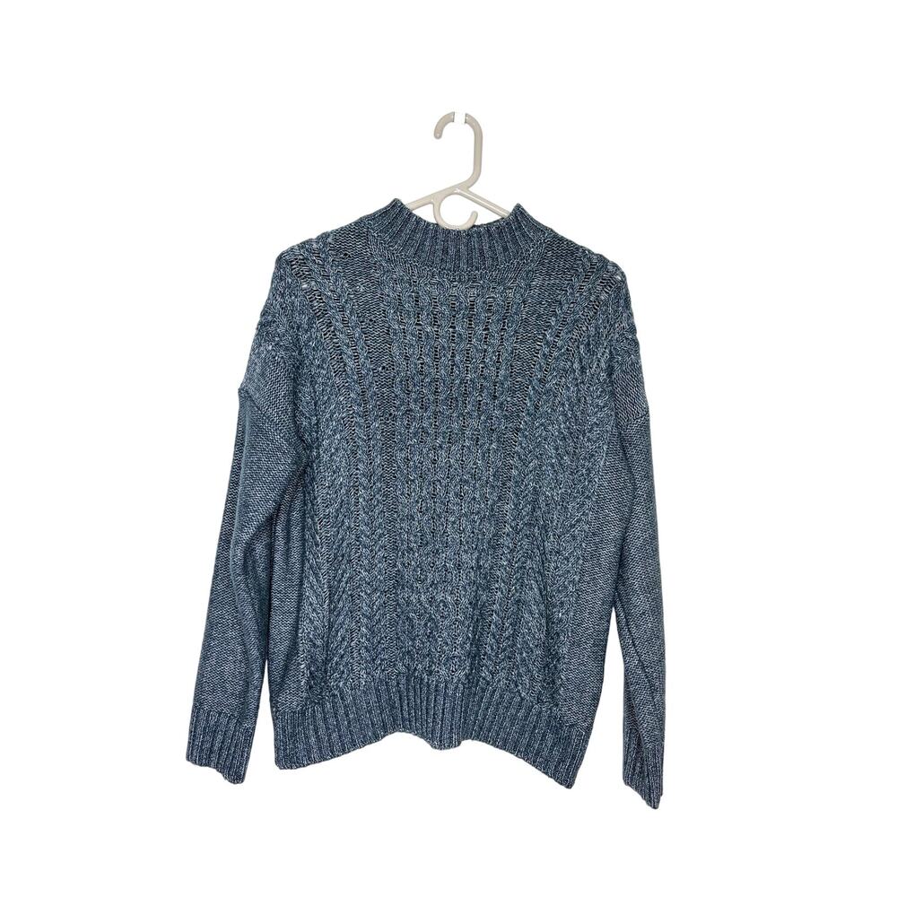 Banana Republic Cable-Knit Mock-Neck Sweater Women's Sz L Heathered Navy